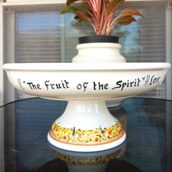 Italian Pottery Colorful Fruit and Floral Ceramic Footed Bowl Made Italy - Picture 2 of 14